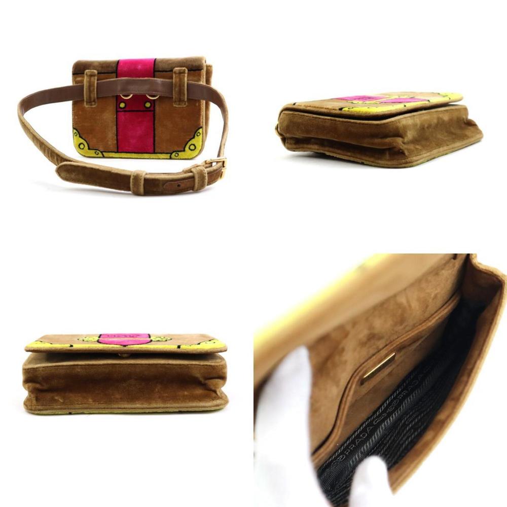 PRADA Velvet Shoulder Bag Belt in Brown/Magenta/Yellow/Gold E59774A - Picture 3 of 5